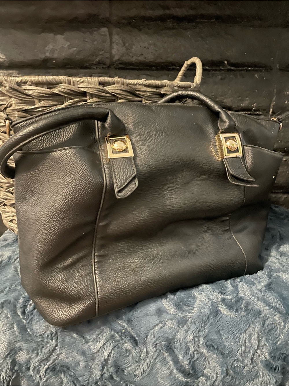 Classic Black Leather Tote Bag with Gold Hardware - Men Bags